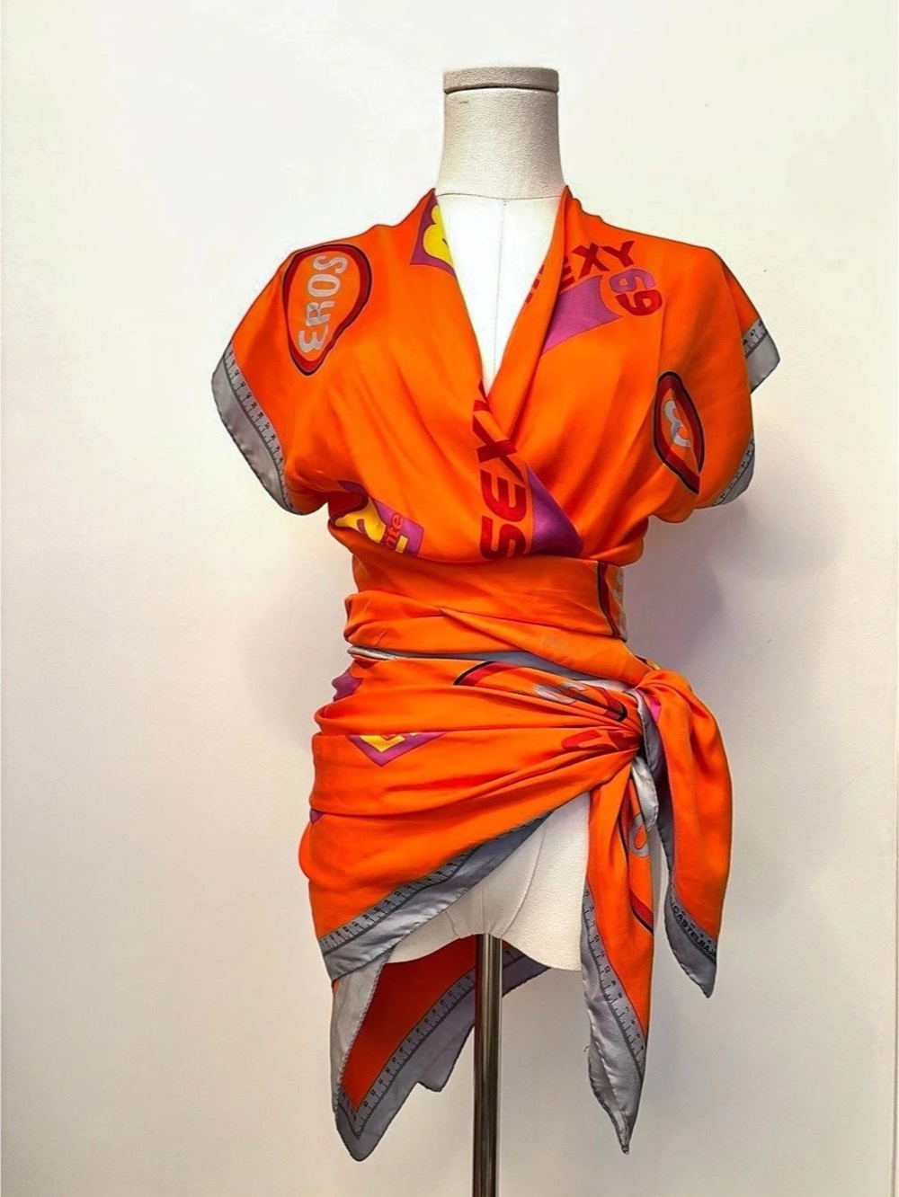 JC de Castelbajac Geometric Wrap Blouse in Orange & Purple Size 42 Like New with